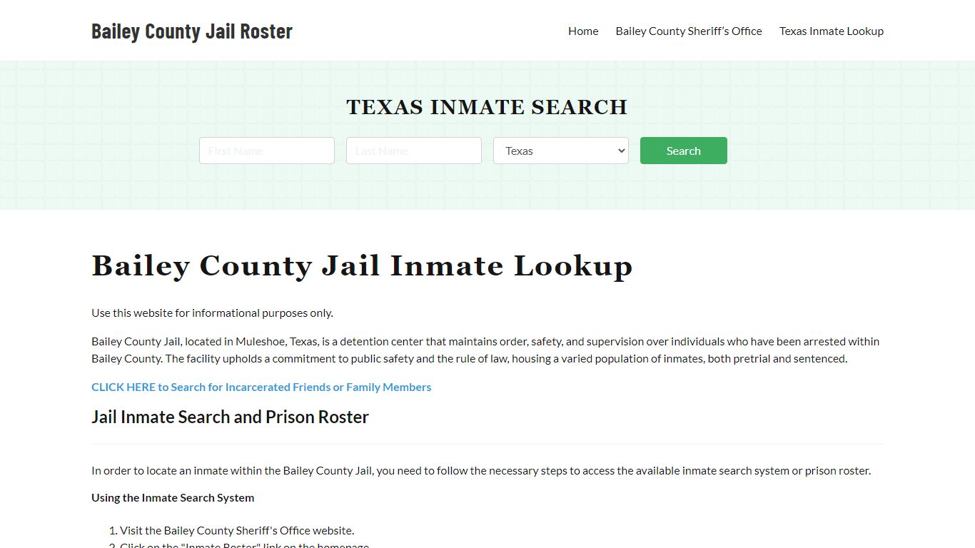 Bailey County Jail Roster Lookup, TX, Inmate Search