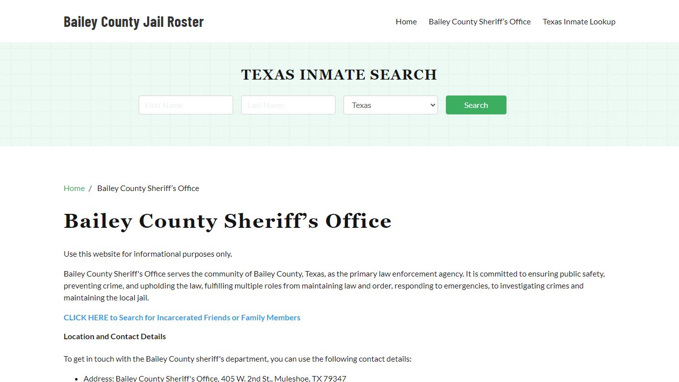 Bailey County Sheriff Office, TX, Arrest Warrants Search